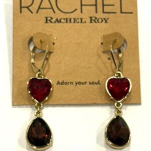 RACHEL Rachel Roy Gold and Red Heart Earrings